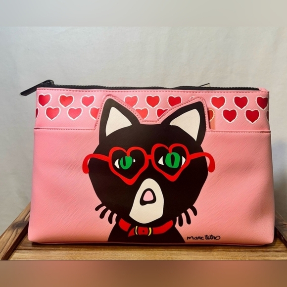 🔹️Marc Tetro🔹️ Pink Cat Cosmetic Bag Pouch - Picture 1 of 3
